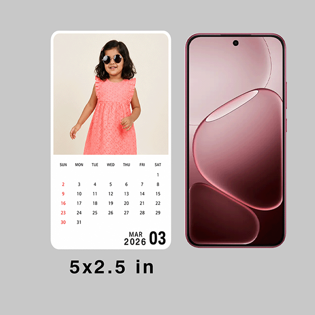 Calendar Size option 5x2.5in